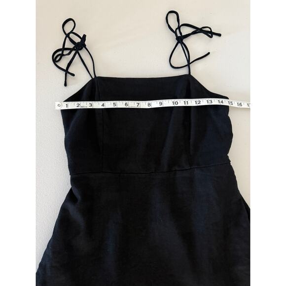 Old Navy Tie Strap Smocked Back Black Linen A-Line Fit & Flare Dress Small Tall - Picture 6 of 8